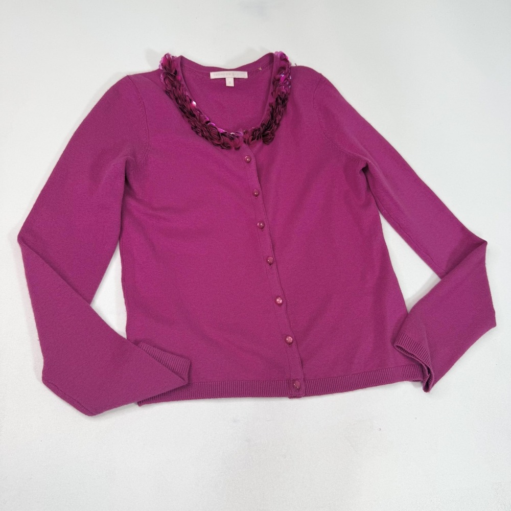 Rebecca Taylor Cardigan Sweater Womens Small Pink Silk Cashmere Sequin Trim